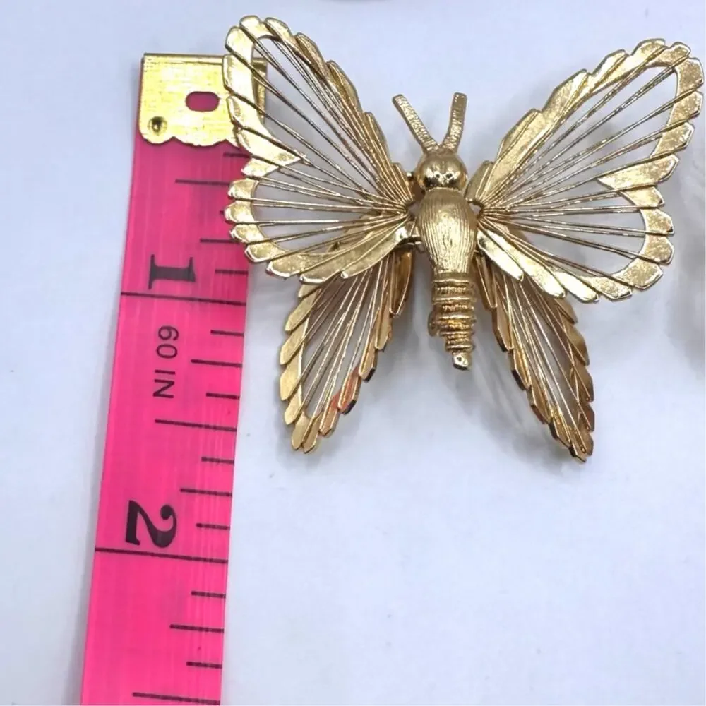 Monet Pin Lot of 4 Retro Vintage Jewelry Butterfly Gold Silver White Brooch Set